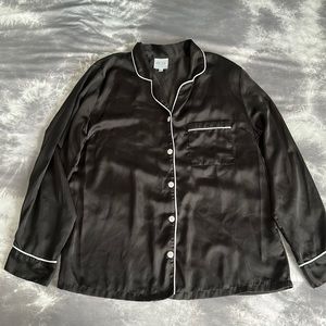 Seline Lounge Long Sleeved Black Pajama Shirt PJ Collar Bridesmaid Medium